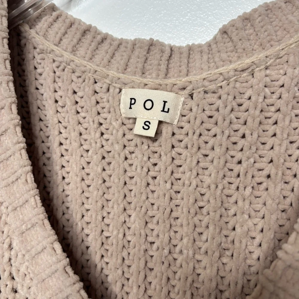 POL | Beige Oatmeal Oversized Knit Pullover Chenille Sweater Sz Small - Picture 7 of 9